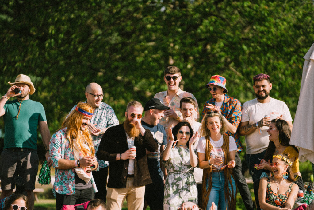 Blackstock, our annual staff party. All the team dressed in 1970s clothes.